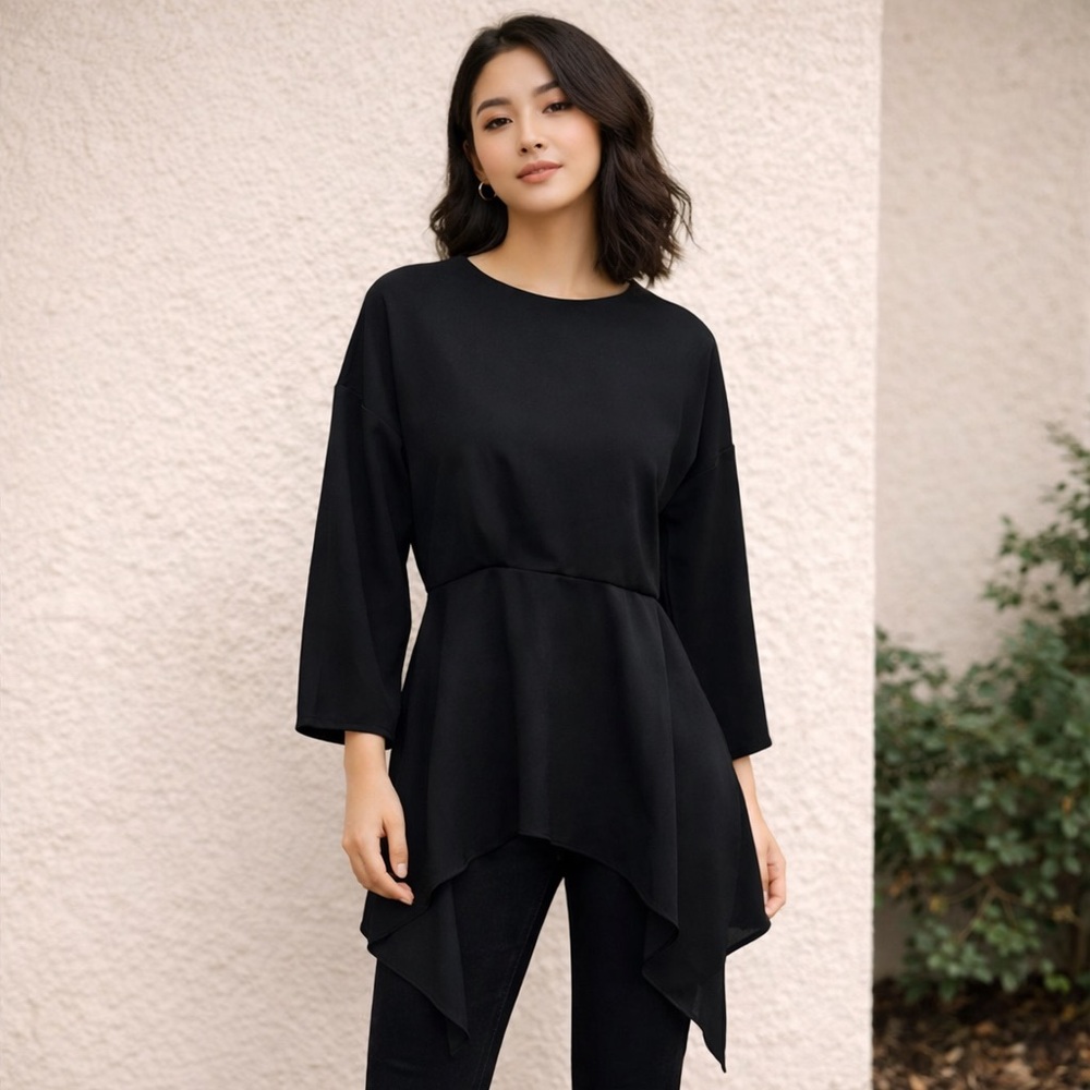 Zara Black Asymmetrical Tunic Top S | Open Back Tie | Flowy Minimalist